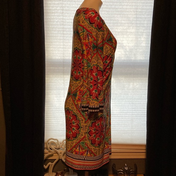 Laundry by Shelli Segal bell sleeve mirrored pattern lined colorf dress size 10 - Picture 2 of 9